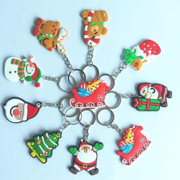 Christmas Stockings Santa Claus Xmas Tree Snowman Reindeer Keyrings Gift