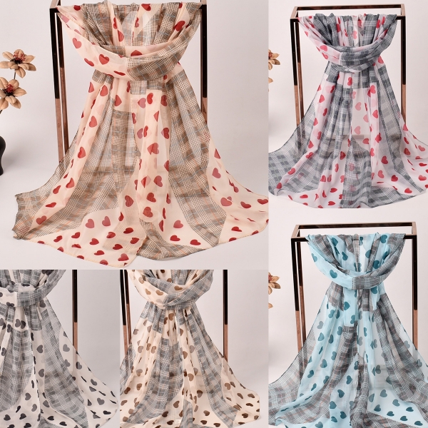 Hearts Patterned X506 Fashion Ladies Scarves Chiffon Scarf Womens Shawls