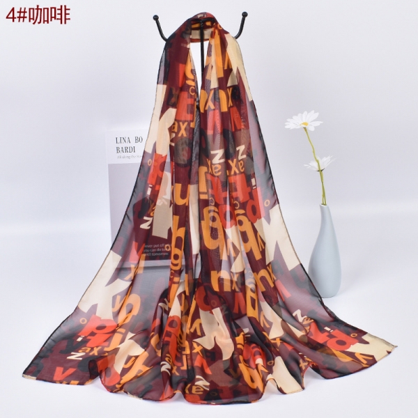 Colorful Alphabet Letters Patterned Fashion Ladies Chiffon Scarf Shawls X523