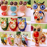 Cute Owls Animal Bird Crystal Diamante Bag Charms Handbag Women Keyring Pendant