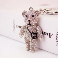 Silver Crystal Bears Animals Bag Charms Handbag Women Keyrings Pendant
