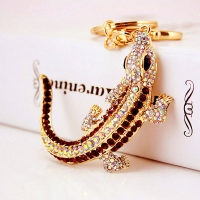 Gecko Lizard Animal Crystal Diamante Bag Charms Handbag Women Keyrings Pendant