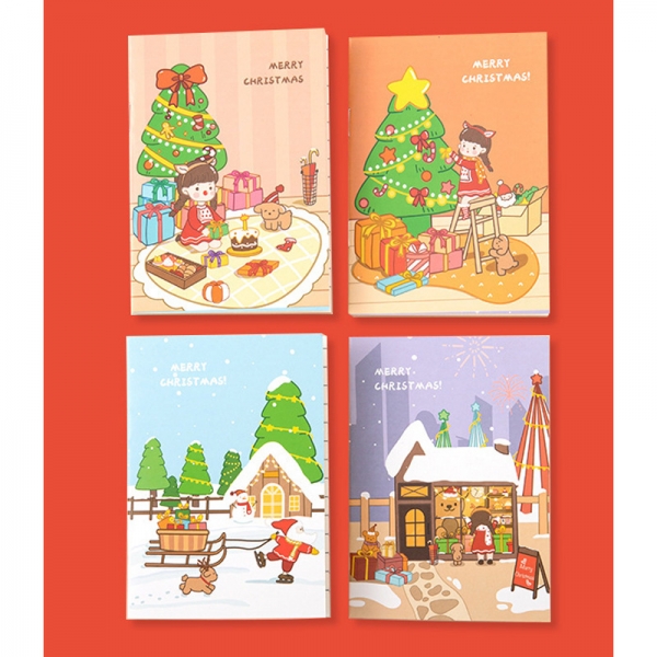4pk Merry Christmas Santa Claus Xmas Tree Little Girls Mini Notebooks Notepads