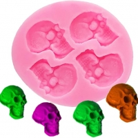 4 Skulls Sugarcraft Silicone Mould Chocolate Fondant Halloween Cake Baking Decor