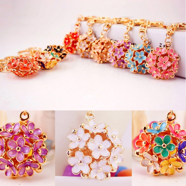 Flower Ball Cherry Blossom Flowers Bag Charms Handbag Women Keyrings Pendant