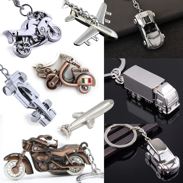 3D Car Bicycle Motorbike Lorry Truck Airplane Novelty Silver Metal Keyrings Gift