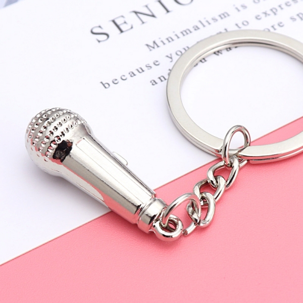 Microphone Cool Silver Keyrings Novelty Metal Key Rings For Men And Boys