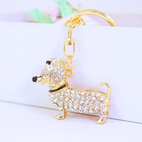 Dachshund Dog Silver Crystal Diamante Bag Charms Handbag Women Keyrings Pendant
