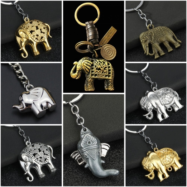 Indian Style Gold Silver Elephant 3D Animals Keyrings Novelty Metal Key Rings