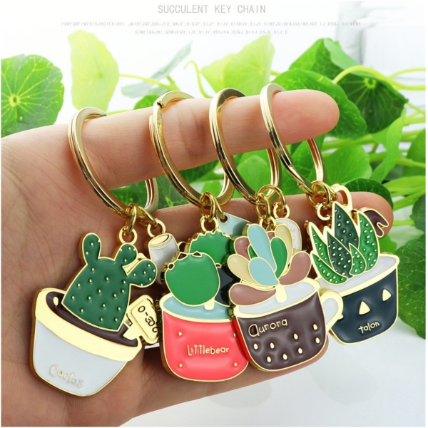 Cute Cactus Flowers Fashion Metal Keyring Novelty Ladies Handbag Charm